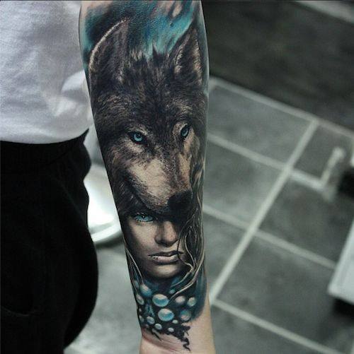 hình xăm sói tattoo đẹp ở cánh tay